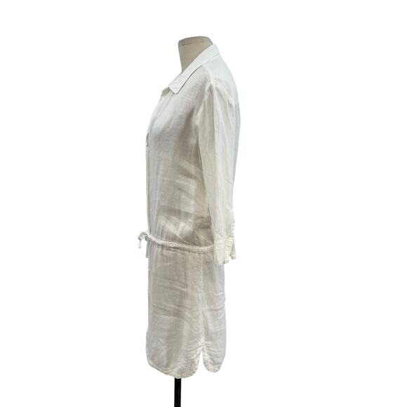 James Perse Linen Shirt Dress Button-Down Drawstring Waist White Size 1 Small - Picture 6 of 10